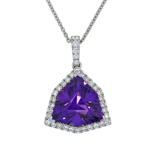 18ct White Gold Amethyst & Diamond Pendant & Chain
