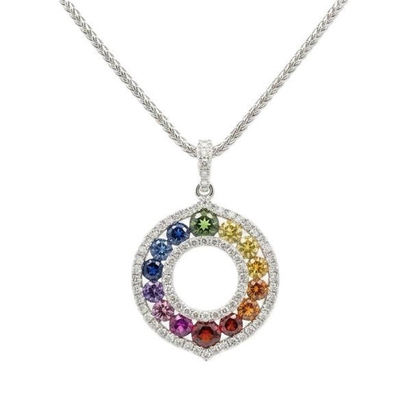 18ct White Gold Rainbow Sapphire & Diamond Pendant